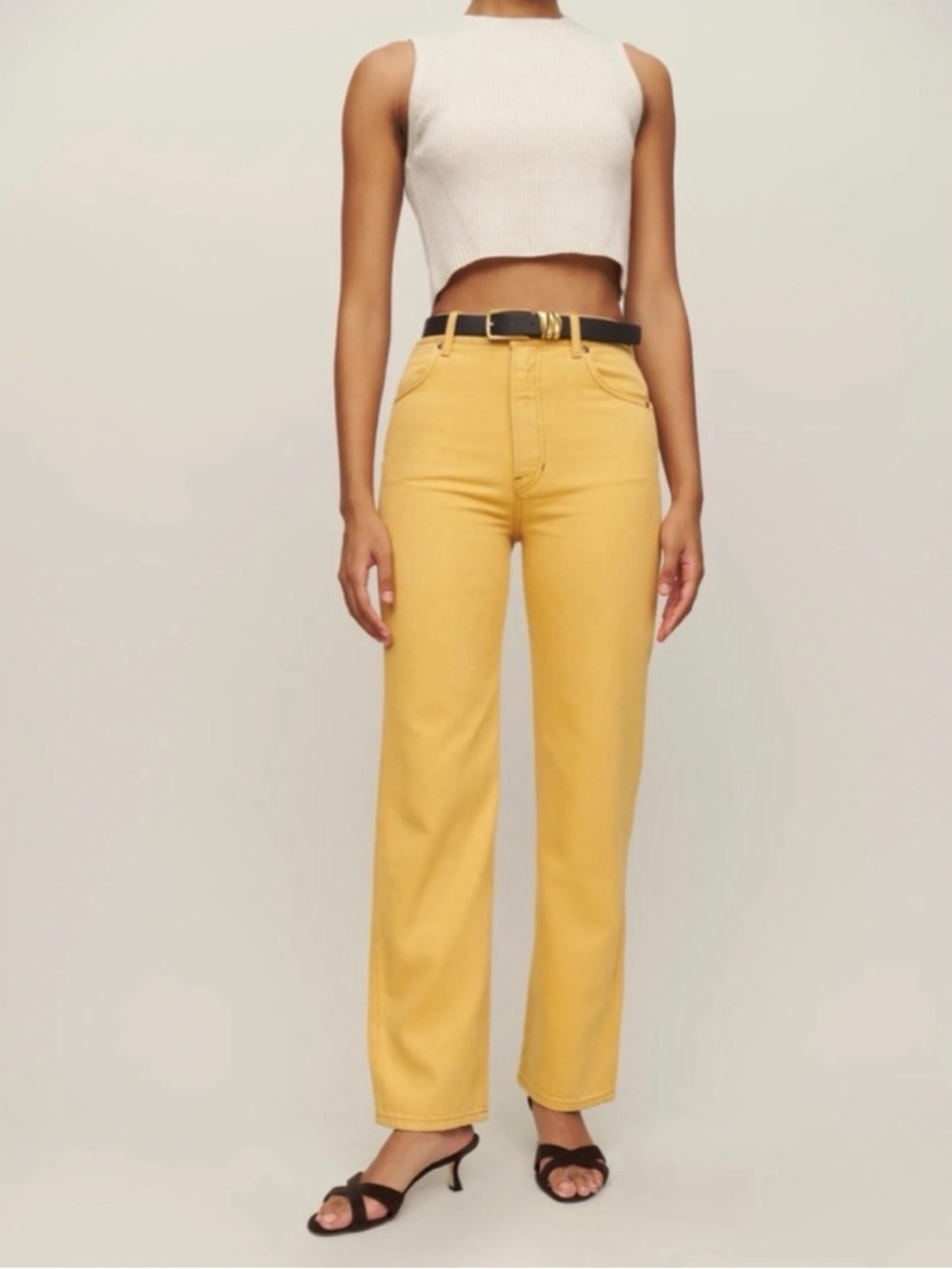 Reformation High-Rise Straight Jeans in Mustard Yellow